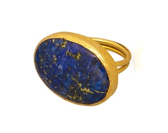 Gran Anillo Oval Lapis Lazuli, anillo de plata Lapis Lazuli, anillo de lapis de oro, Lapis Lazuli azul, anillo naturalgemstone, gran anillo lapislazuli