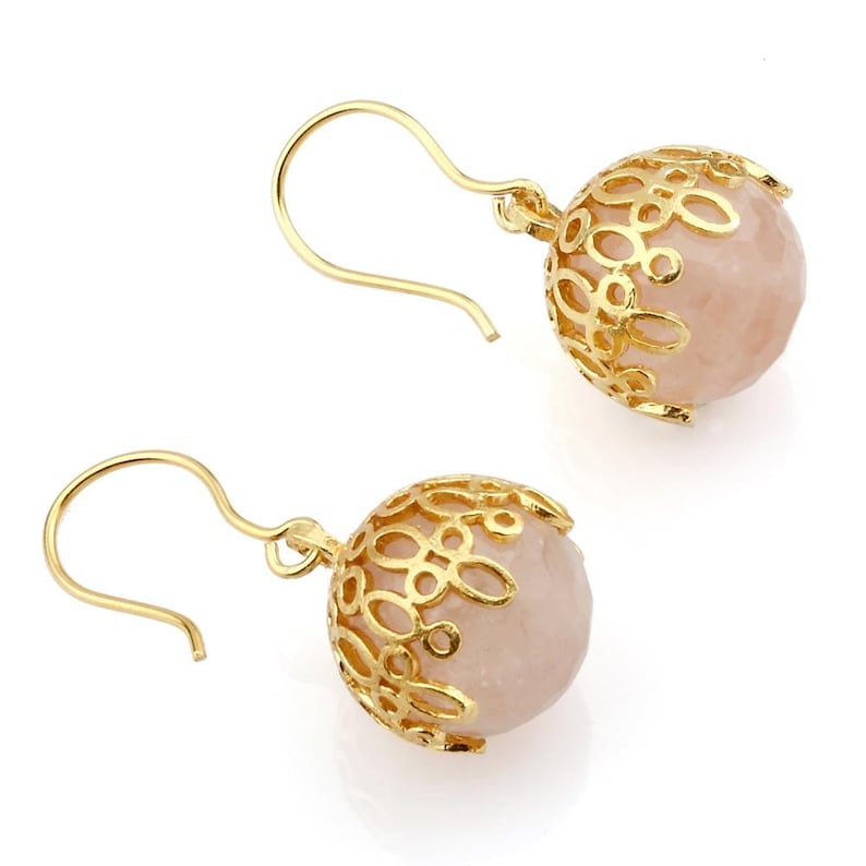 Pink Quartz Ball Earrings Lacy Balls Earrings Made With Etsy