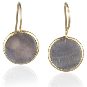 Grey Mother of Pearl Earrings in Gold image 3