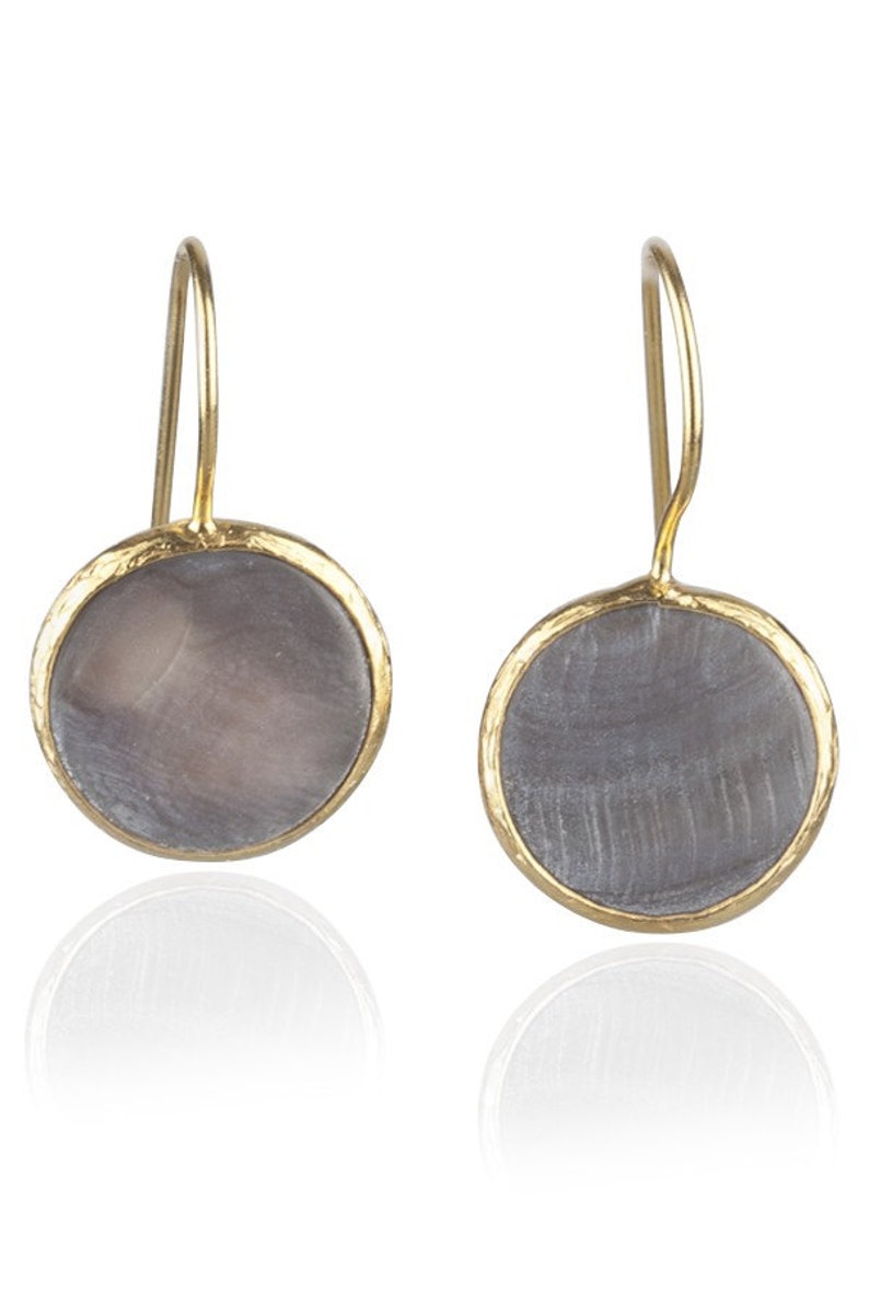 Grey Mother of Pearl Earrings in Gold image 3