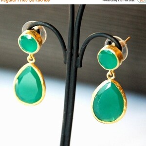 Angelina Jolie Style Green Drop Earrings, 18K gold vermeil over 925K sterling silver, red carpet jewelry, evening wear image 4