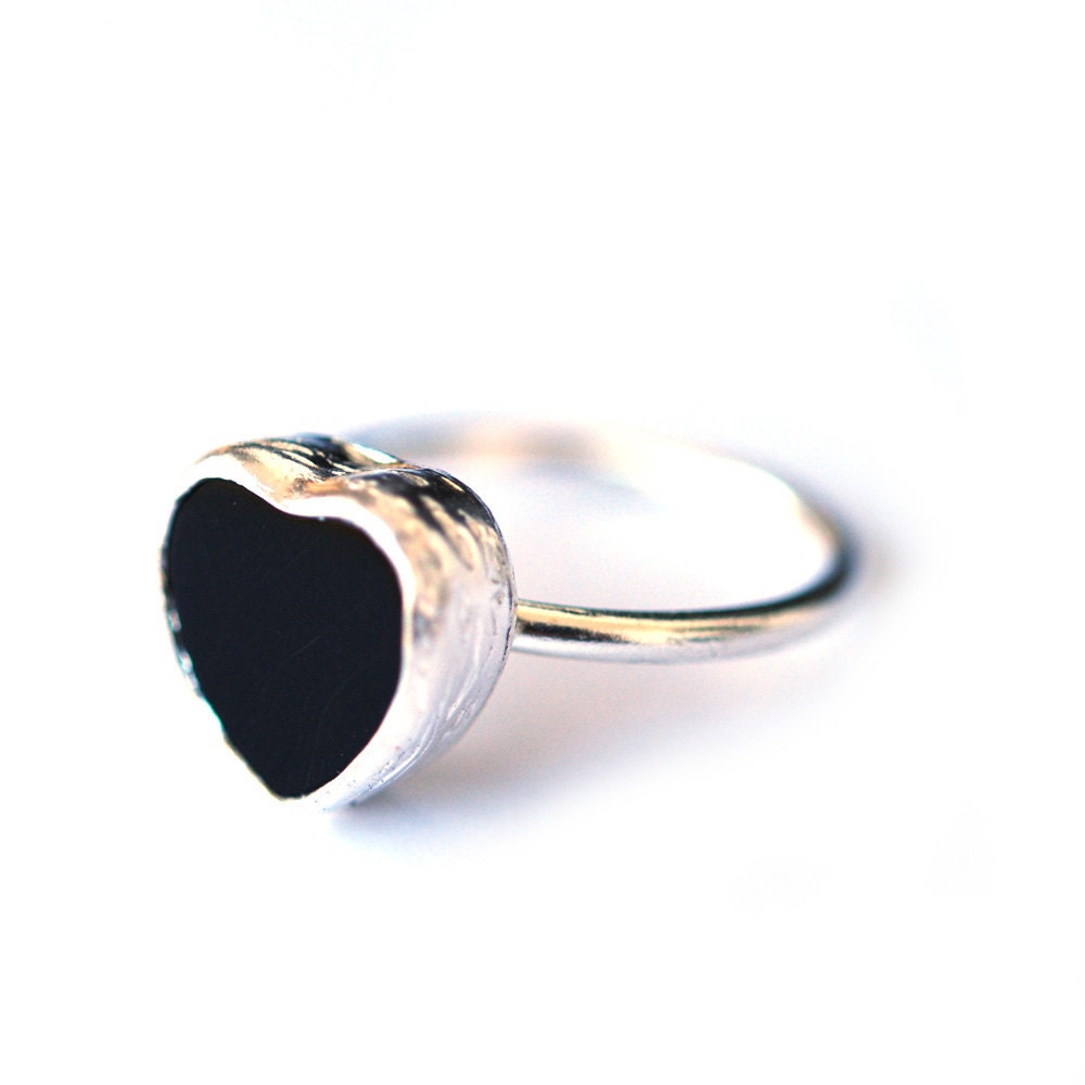 Black Onyx Silver Heart Ring Made With 925k Sterling Silver Etsy