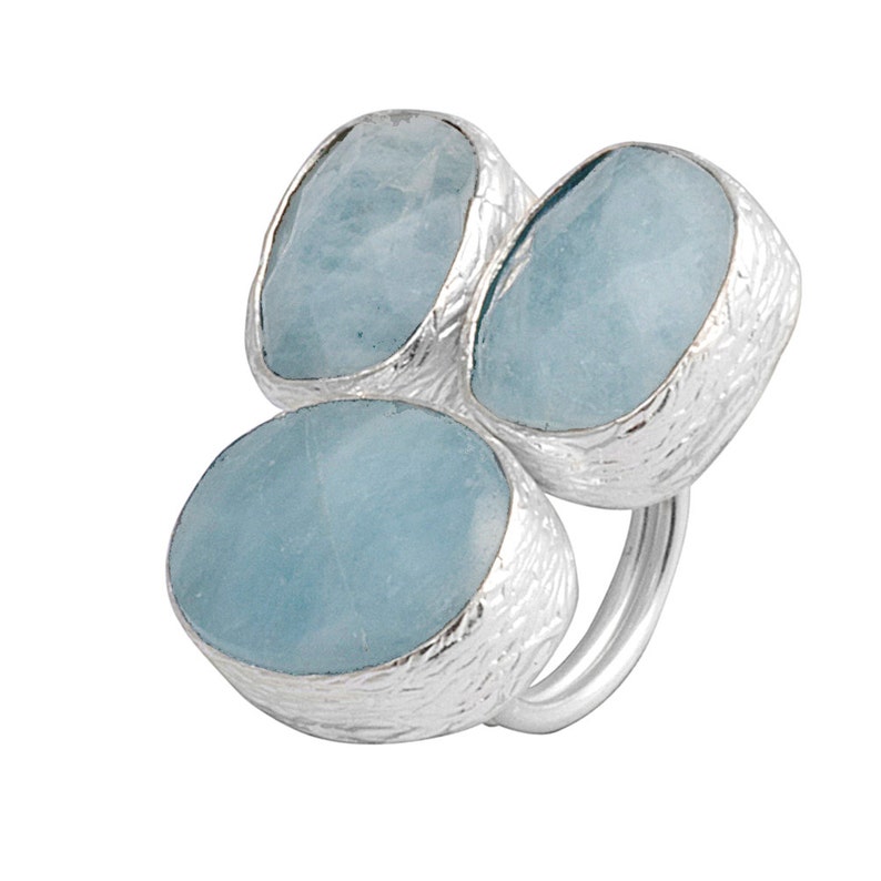 Raw Aquamarine Stones Silver Ring image 3