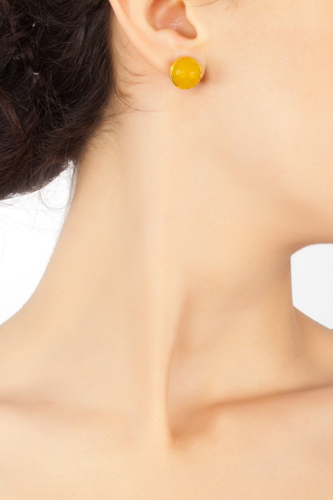 Yellow Agate Stud Earrings Round Post Earrings Gemstone Etsy