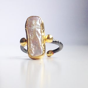 Baroque Pearl Ring: 18K Gold Vermeil, Sterling Silver, Adjustable