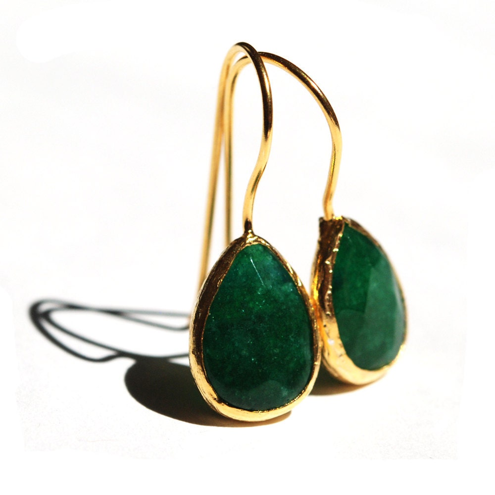 Emerald Green Drop Earrings in 925K sterling silver coated in Etsy