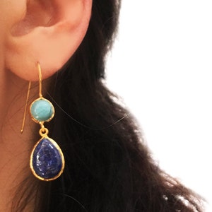 Lapis Lazuli and Turquoise Sterling Silver Drop Earrings