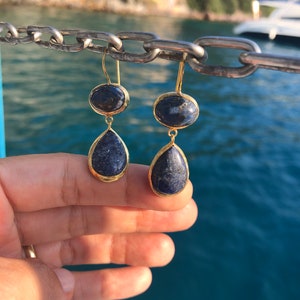 Lapis Lazuli long dangling Earrings in 925K silver, lapis earrings, lapislazuli silver earrings, lapis long earrings, blue drop earrings image 8