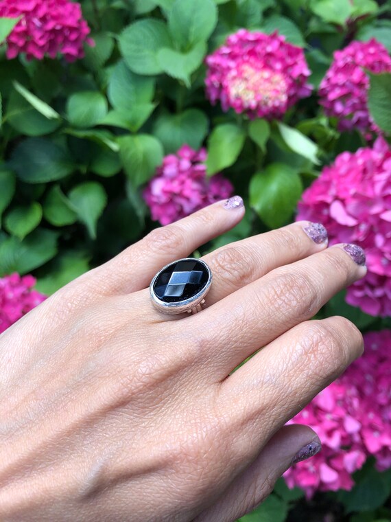 Black Onyx Ring Ring Made With Serling Silver Coated 18K Gold
