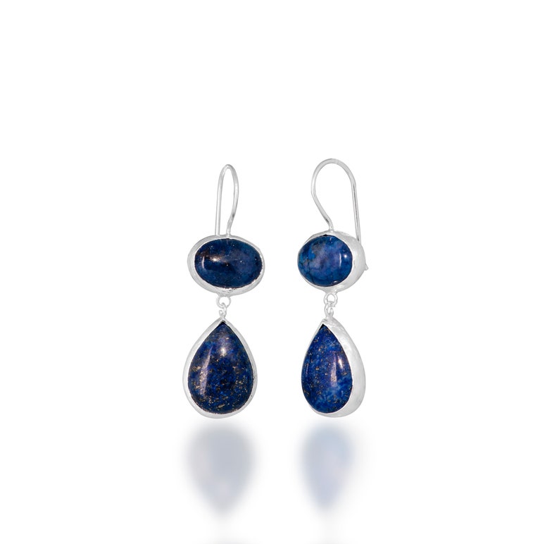Lapis Lazuli long dangling Earrings in 925K silver, lapis earrings, lapislazuli silver earrings, lapis long earrings, blue drop earrings image 5