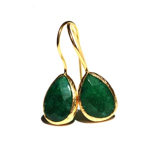 Emerald Green Drop Earrings in 925K sterling silver coated in 18K gold ,emerald green drops, dangling drops, small drops with french hooks image 3