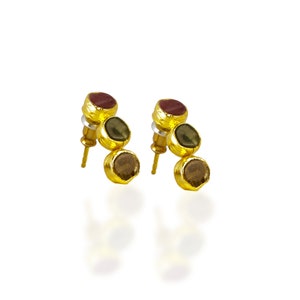Tourmaline Stud Earrings: Sterling Silver, Pink, Green, Watermelon