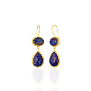 Lapis Lazuli long dangling Earrings in 925K silver, lapis earrings, lapislazuli silver earrings, lapis long earrings, blue drop earrings image 3