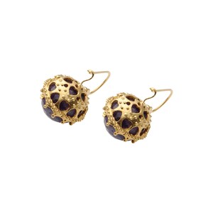 Amethyst Earrings in Crowned Ball settings in sterling silver coated 18K gold, purple amethyst, gold ball earrings, February birthstone image 5