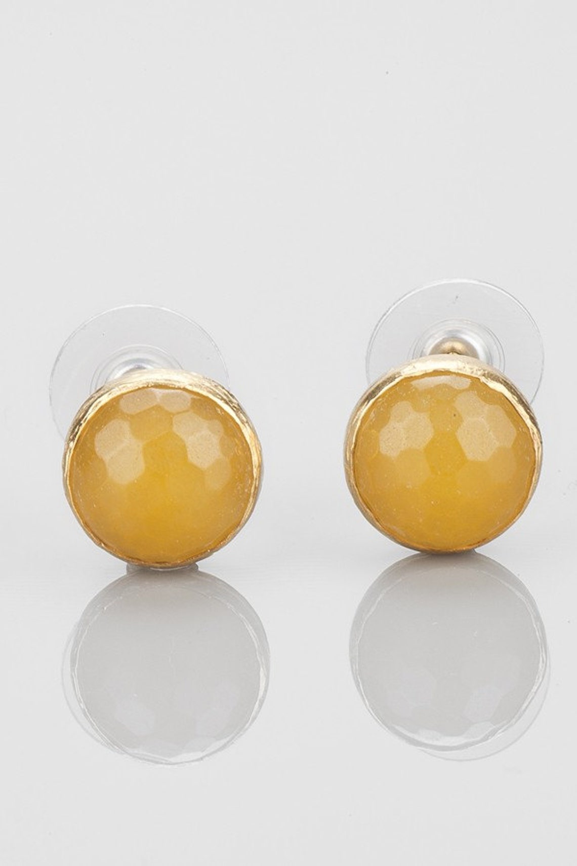 Yellow Agate Stud Earrings round post earrings gemstone Etsy