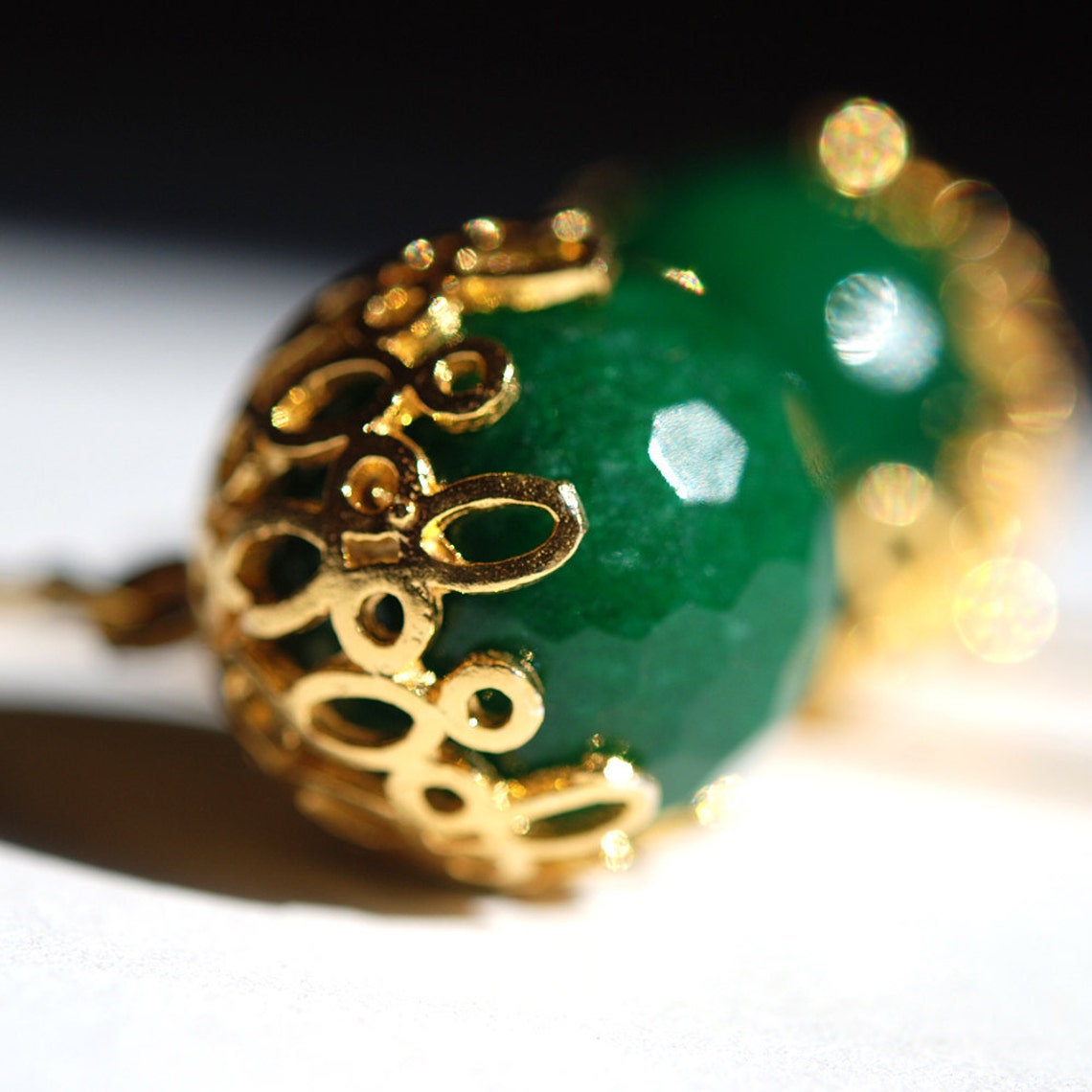 Green Jade Ball Earrings Dangling Ball Earrings Sphere Gem Etsy