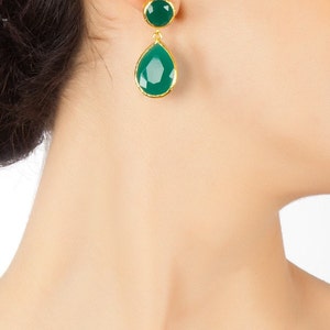 Angelina Jolie Style Green Drop Earrings, 18K gold vermeil over 925K sterling silver, red carpet jewelry, evening wear image 3