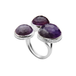 Amethyst Ring with three stones, Big amethyst ring, gold vermeil over sterling silver, cocktail ring, big statement ring, purple ring image 3