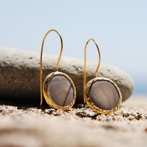 Grey Mother of Pearl Earrings in Gold image 5