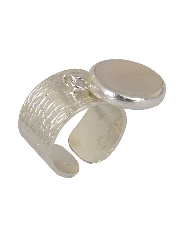 Anillo de perla colgante, anillo de perla grande, plata de ley, perla blanca, anillo de banda gruesa, anillo ajustable, anillo de encanto colgante, anillo fidget imagen 4