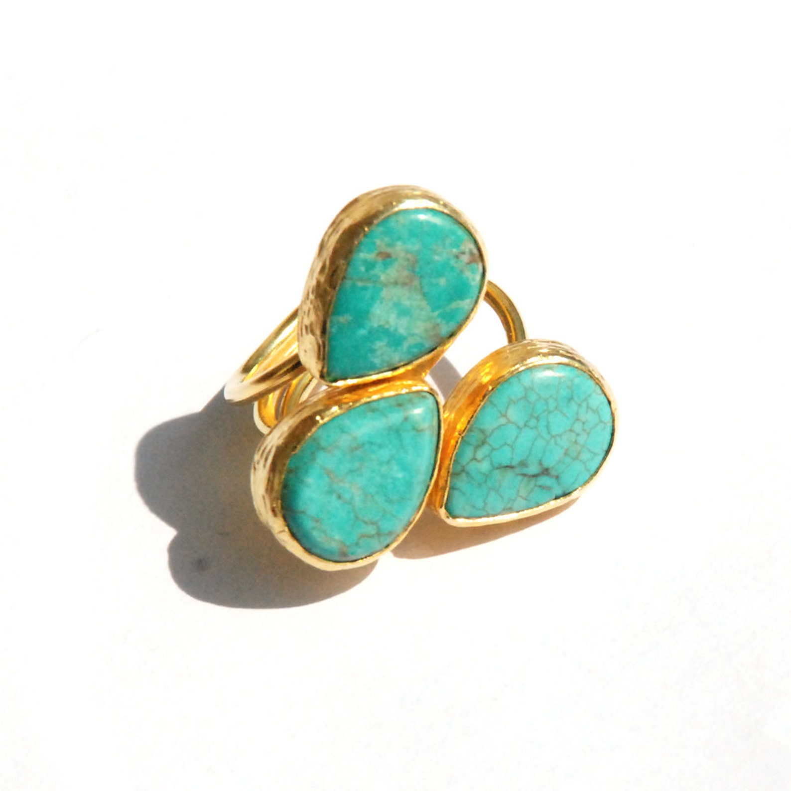 Turquoise Ring With Three Teardrop Stones Gold Statement - Etsy