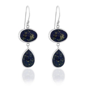 Lapis Lazuli long dangling Earrings in 925K silver, lapis earrings, lapislazuli silver earrings, lapis long earrings, blue drop earrings image 1