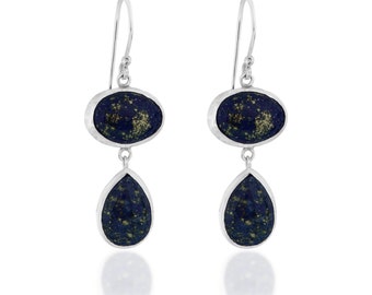 Lapis Lazuli long dangling  Earrings in 925K silver, lapis earrings, lapislazuli silver earrings, lapis long earrings, blue drop earrings