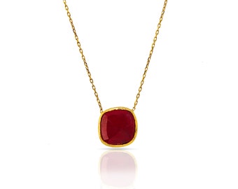 Ruby Necklace, Square cut ruby stone, 18K gold vermeil over sterling silver, wine red ruby, natural stone, gemstone necklace, birthday stone