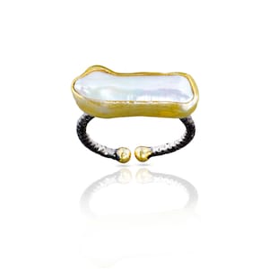 Baroque Pearl Ring: 18K Gold Coated Sterling Silver, Adjustable