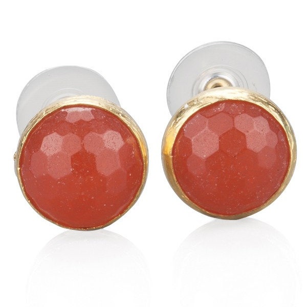 Orange carnelian gemstone silver stud earrings