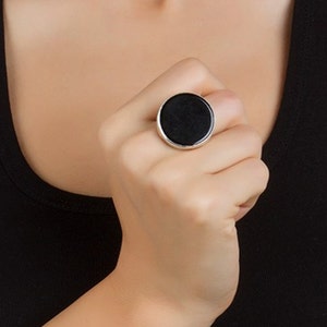 Adjustable Sterling Silver Black Onyx Statement Ring