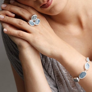 Raw Aquamarine Stones Silver Ring