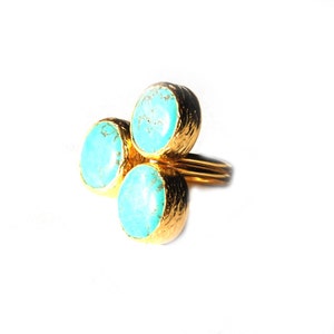 Big turquoise ring, with three stones, statement ring, gold vermeil over sterling silver, big blue turquoise ring, chunky ring, boho ring image 3