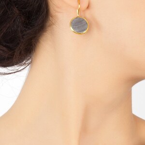 Grey Mother of Pearl Earrings in Gold image 2