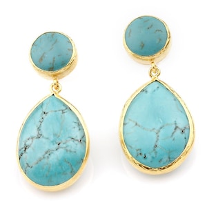 18K Gold Coated Turquoise Earrings: Teardrop Dangle Post Earrings