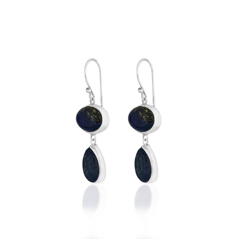 Lapis Lazuli long dangling Earrings in 925K silver, lapis earrings, lapislazuli silver earrings, lapis long earrings, blue drop earrings image 2