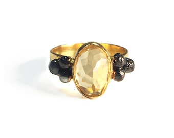 Citrine Ring with dots (made to order), yellow citrine silver ring, gold citrine ring, yellow topaz ring, oxidized ring, gemstone ring