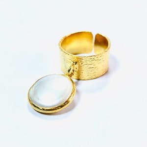 Anillo de perla colgante, anillo de perla grande, plata de ley, perla blanca, anillo de banda gruesa, anillo ajustable, anillo de encanto colgante, anillo fidget imagen 2