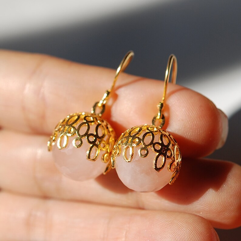Pink Quartz Ball Earrings Lacy Balls Earrings Made With Etsy