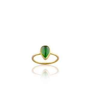 Green Jade Drop Stone Ring, sterling silver, gold coated, jade ring, gold ring, emerald green, drop ring, emerald ring, green jade ring