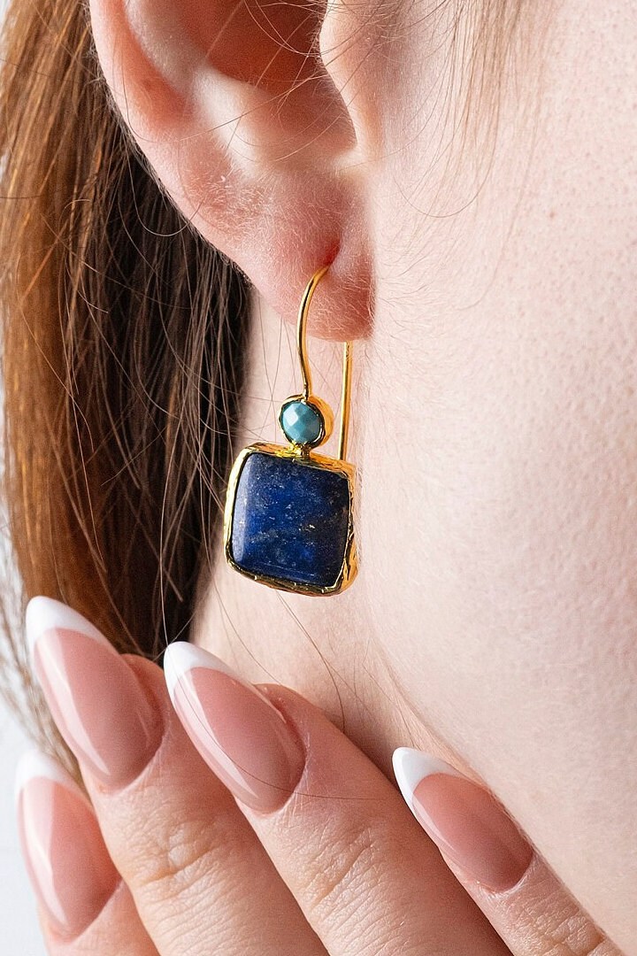 Orecchino A Cerchio Con Un Ciondolo Con Pietra Verde A Goccia Orecchino A Cerchi - Foto 2