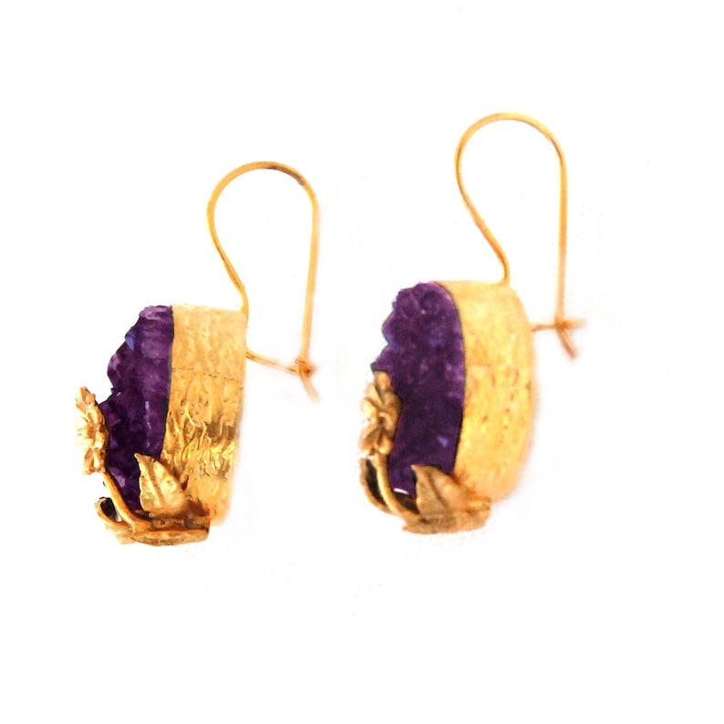 Amethyst Earrings with a Flower image 5