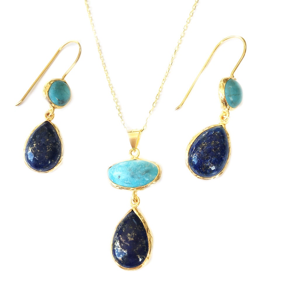 Lapis lazuli and Turquoise Drop Earrings lapis earriings | Etsy