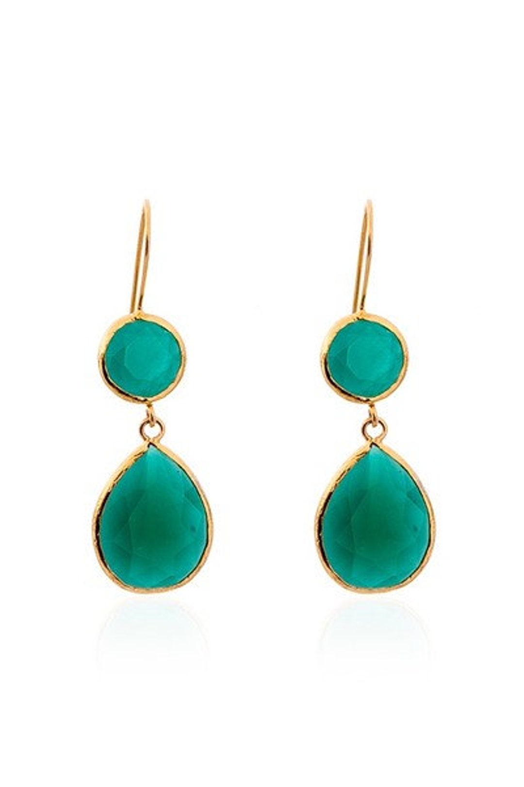 Long Green Dangling Quartz Earrings, Round Princes Cut and Tear Drop ...