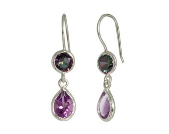 Boucles d'oreilles Alexandrite et Amethyst Drop, boucles d'oreilles violettes, boucles d'oreilles améthyste, boucles d'oreilles pendantes en argent, petites boucles d'oreilles pendantes