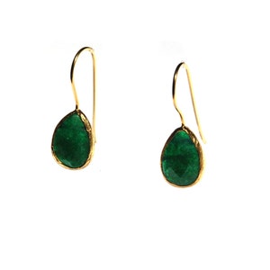 Emerald Green Drop Earrings in 925K sterling silver coated in 18K gold ,emerald green drops, dangling drops, small drops with french hooks image 4