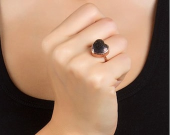 Gold Heart Ring: Sterling Silver with Pyrite Stone