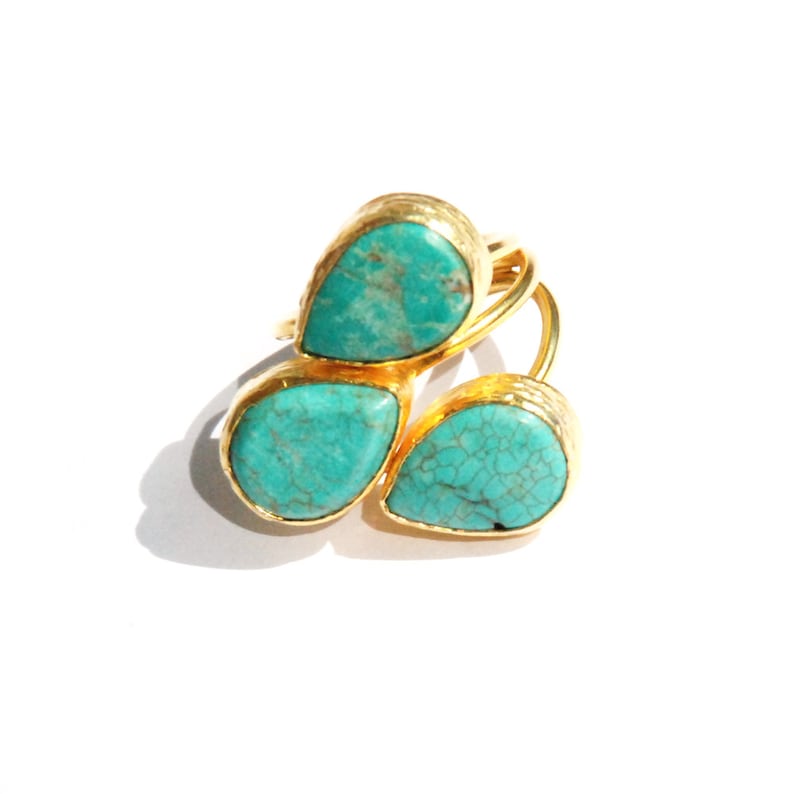 Turquoise Ring With Three Teardrop Stones Gold Statement - Etsy