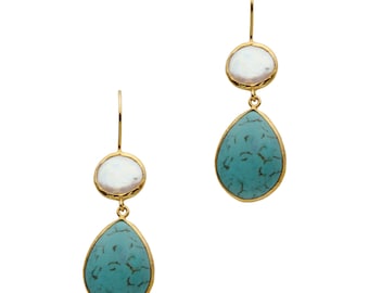 Gold Vermeil Turquoise Drop Earrings: Sterling Silver Pearl Dangle