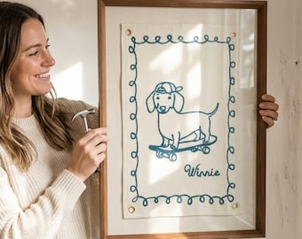 カスタム刺繍ペット肖像画、パーソナライズされた犬と猫の壁掛けアート、ペットメモリアルギフト、ペット愛好家へのかわいいギフト装飾